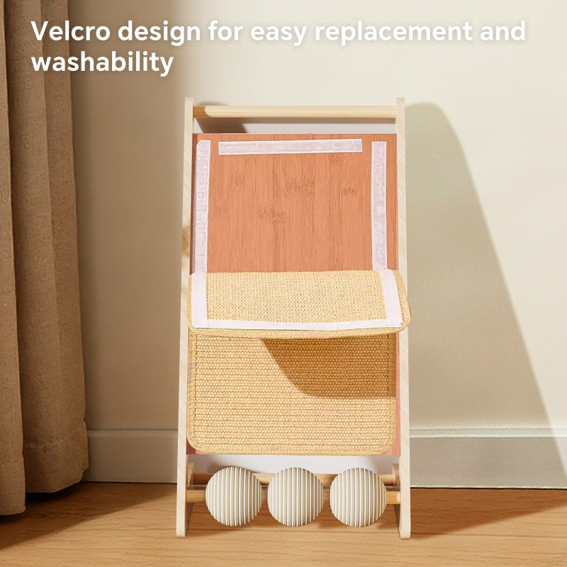 FurryFable Vertical Sisal Scratcher with Balls | Wooden Frame
