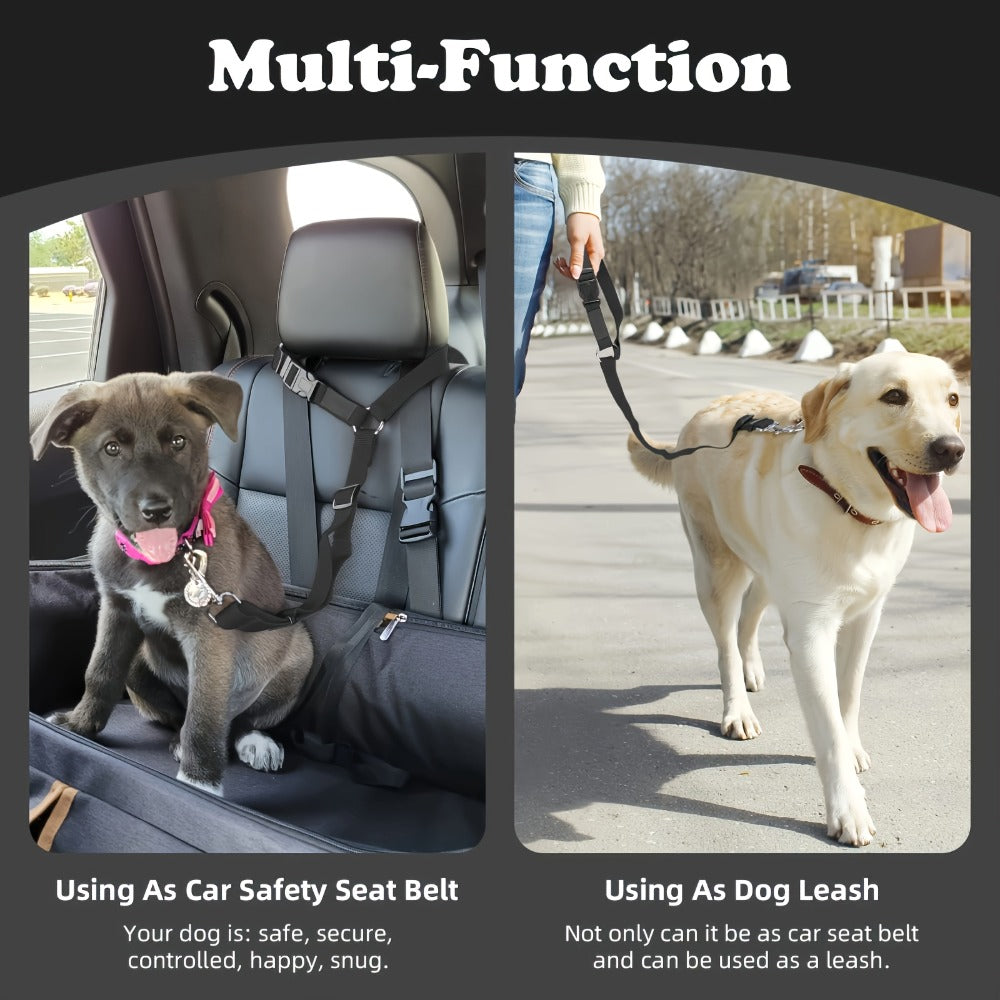 2-Pack Adjustable Dog Car Seat Belt & Leash | Heavy-Duty, Tangle-Free, Safe Travel Harness Clip