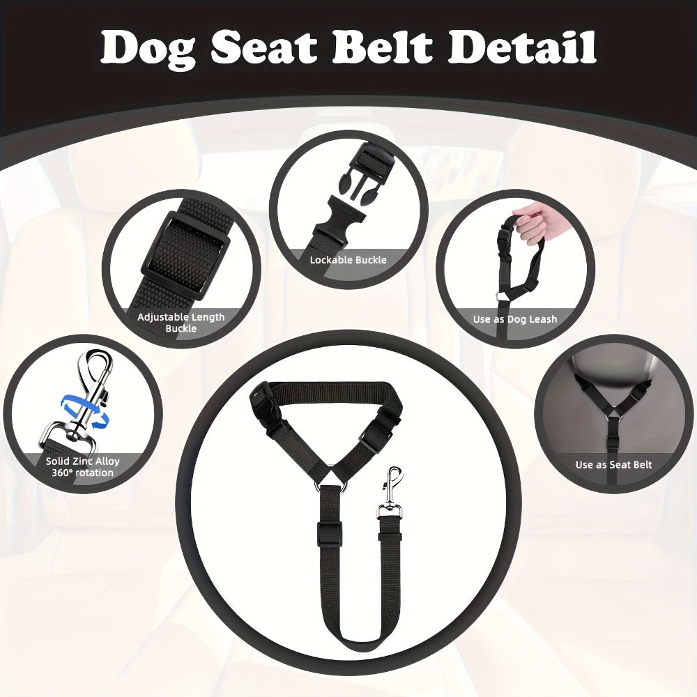 2-Pack Adjustable Dog Car Seat Belt & Leash | Heavy-Duty, Tangle-Free, Safe Travel Harness Clip