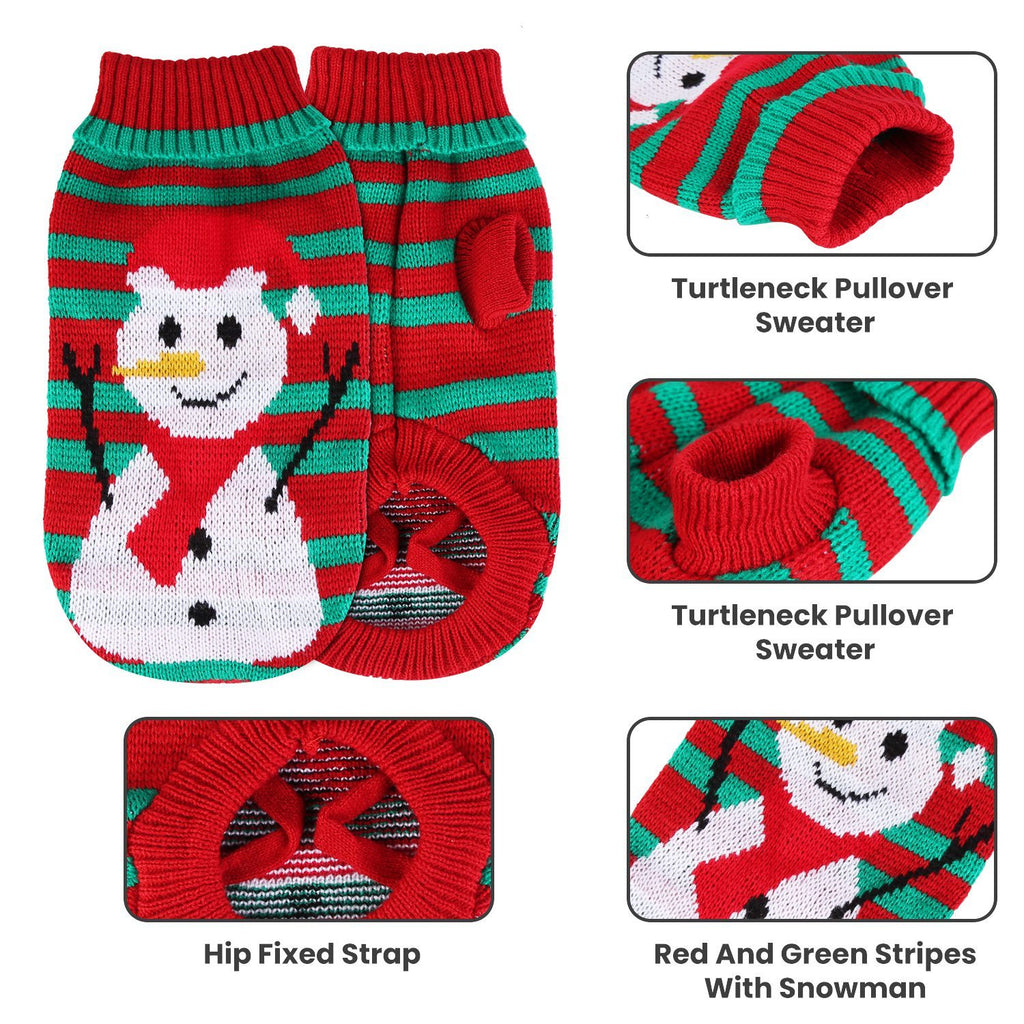 Christmas Pet Sweater | Snowman & Stripe Turtleneck for Dogs & Cats