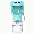 Dog eating kibble from the integrated food compartment of the FurryFable 2-in-1 bottle.