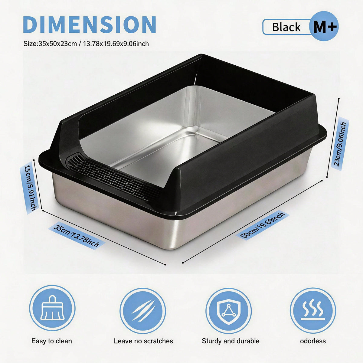 FurryFable Open-Top Stainless Steel Litter Box