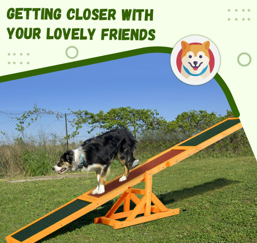 Wooden Dog Agility Seesaw – Weather-Resistant Training & Exercise Equipment (71" L)