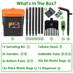 Dog Pooper Scooper Kit – Heavy-Duty Rake & Swivel Bin with Long Handle, Waste Bag Dispenser, and 35 Bags
