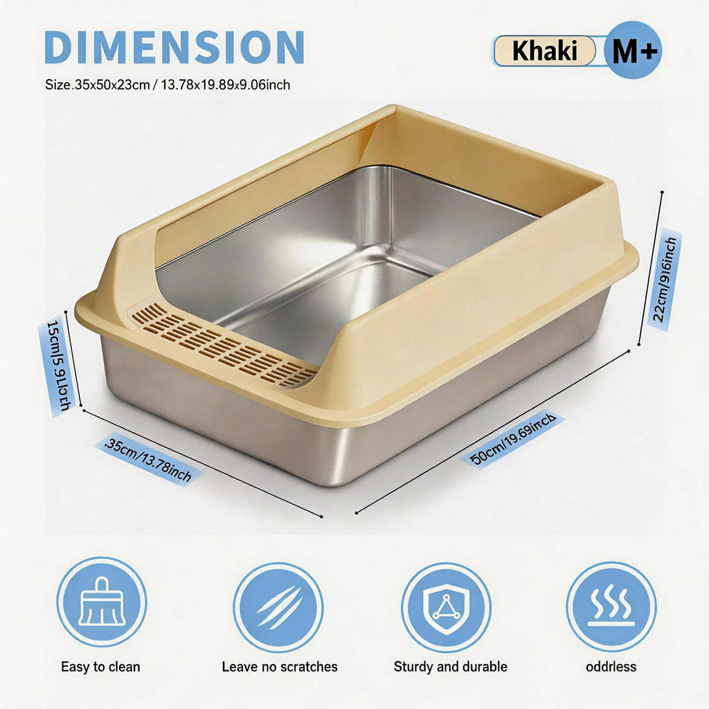 FurryFable Open-Top Stainless Steel Litter Box