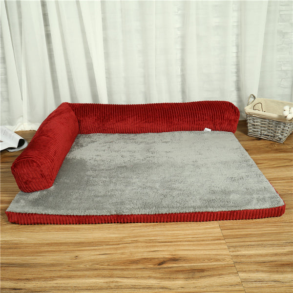FurryFable Premium Corduroy Pet Sofa Dog Bed in Coffee color, front view