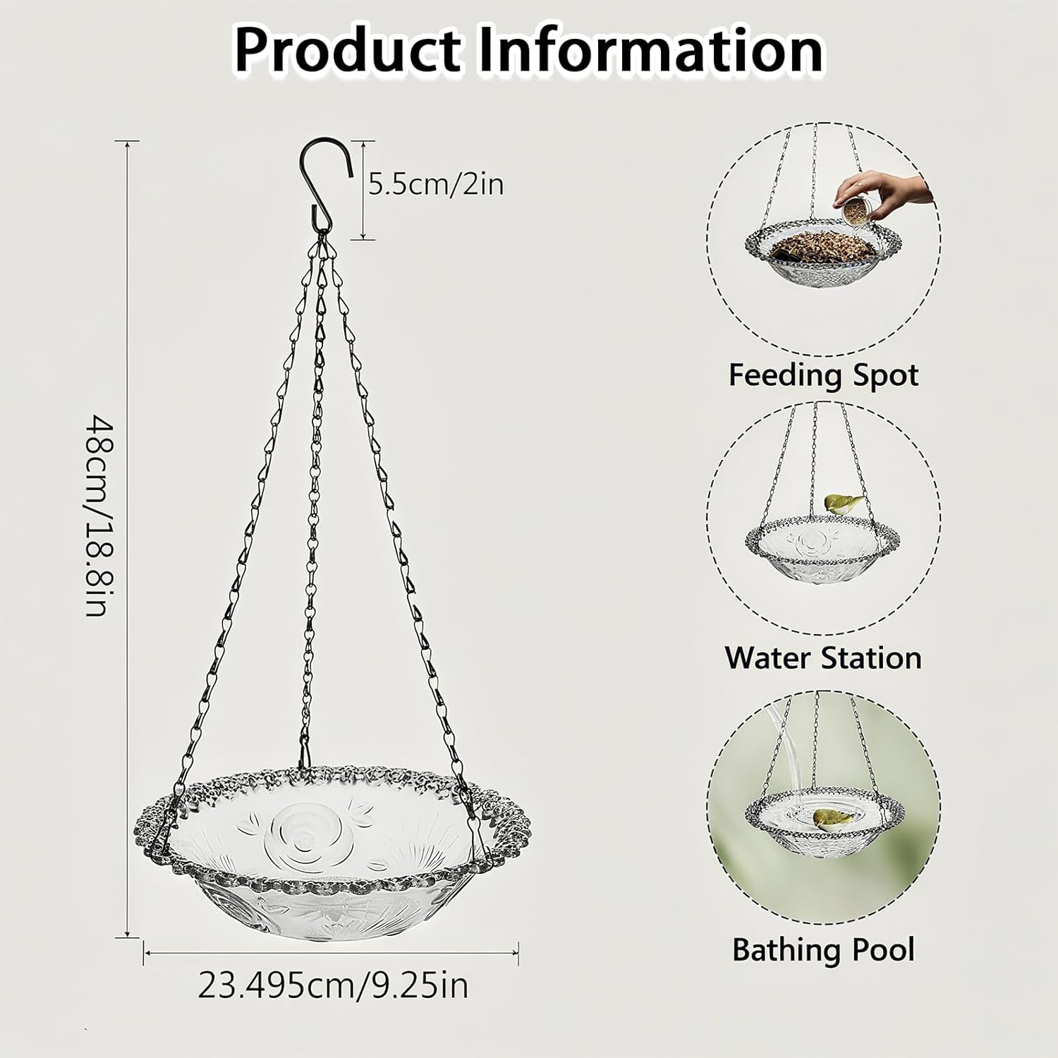 Hanging Outdoor Bird Bath & Feeder | Garden Water Bowl