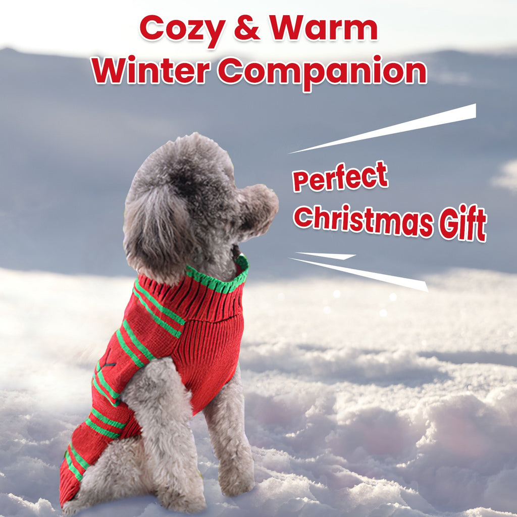Christmas Pet Sweater | Snowman & Stripe Turtleneck for Dogs & Cats