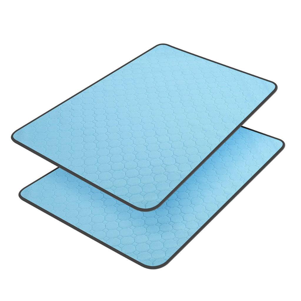 Two blue mats with a honeycomb pattern 
