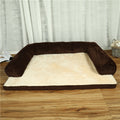FurryFable Corduroy Pet Sofa Bed in Coffee, M size, with a toy