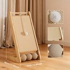 FurryFable Vertical Sisal Scratcher with Balls | Wooden Frame
