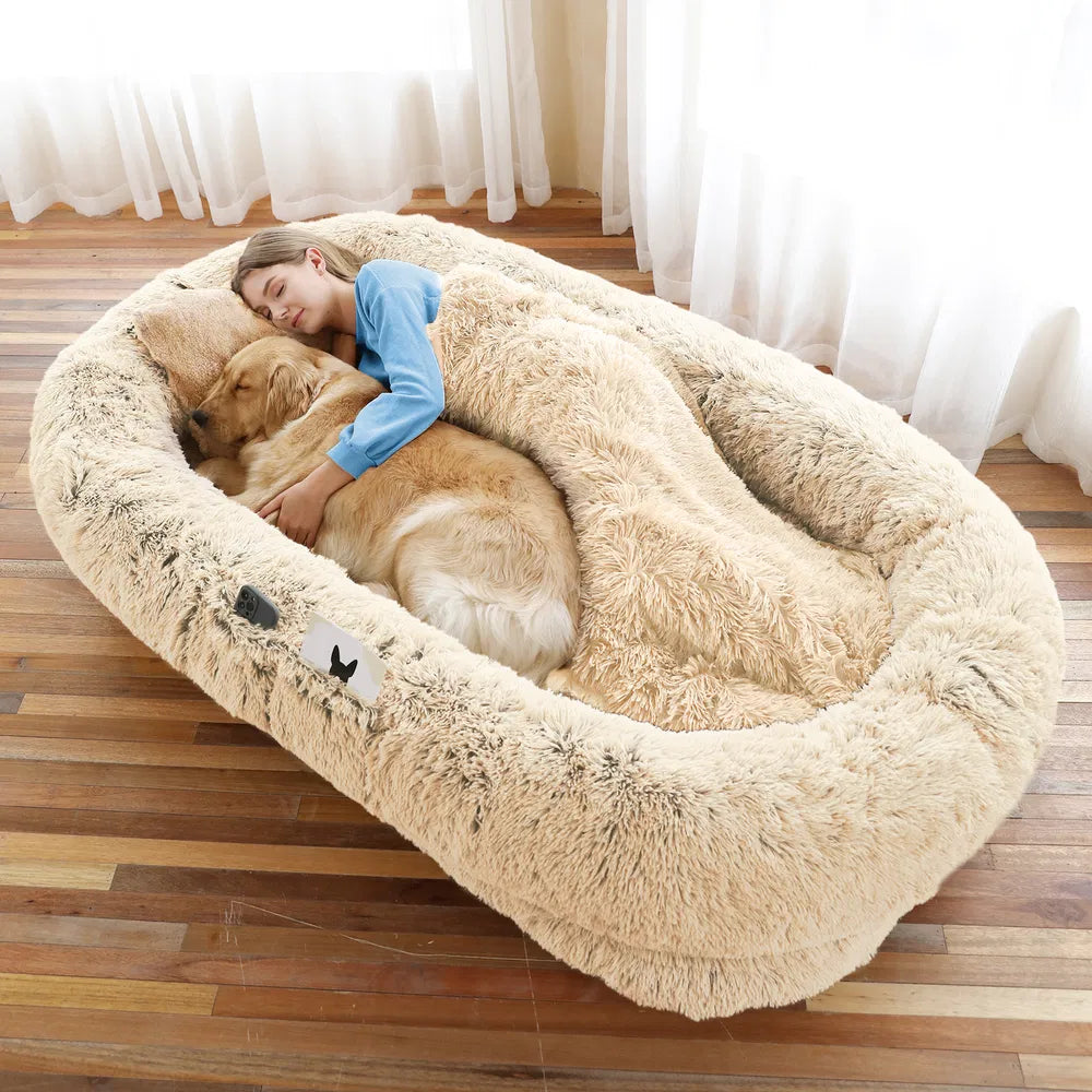 FurryFable Human-Size Dog Bed | Washable Faux Fur