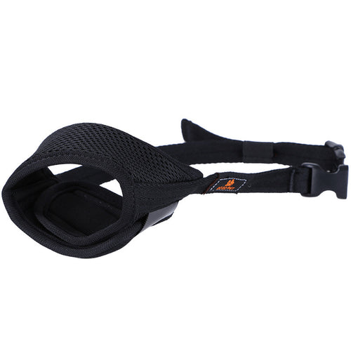 Close-up of the soft mesh fabric and adjustable strap of the FurryFable dog muzzle.