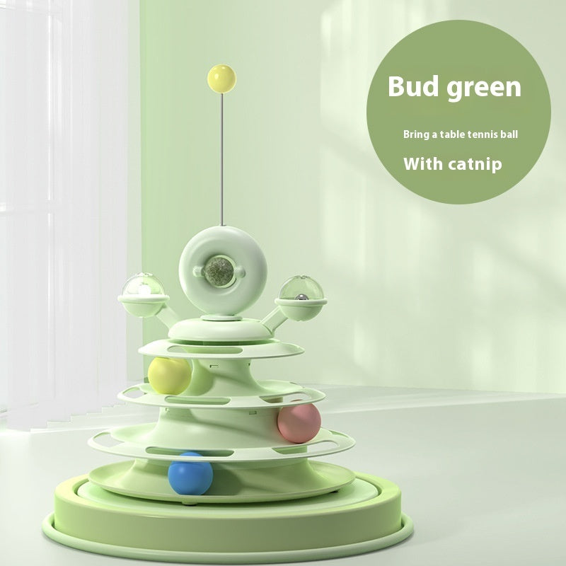 4-Level Cat Tower Toy – Interactive Rolling Ball Track for Smart Play & Training